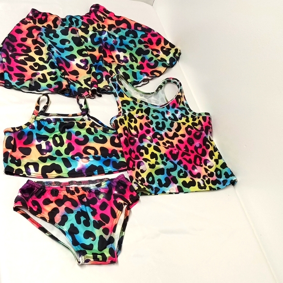unbrand Other - Girls swimsuit set size 7 - 8  Cheetah print EUC.
